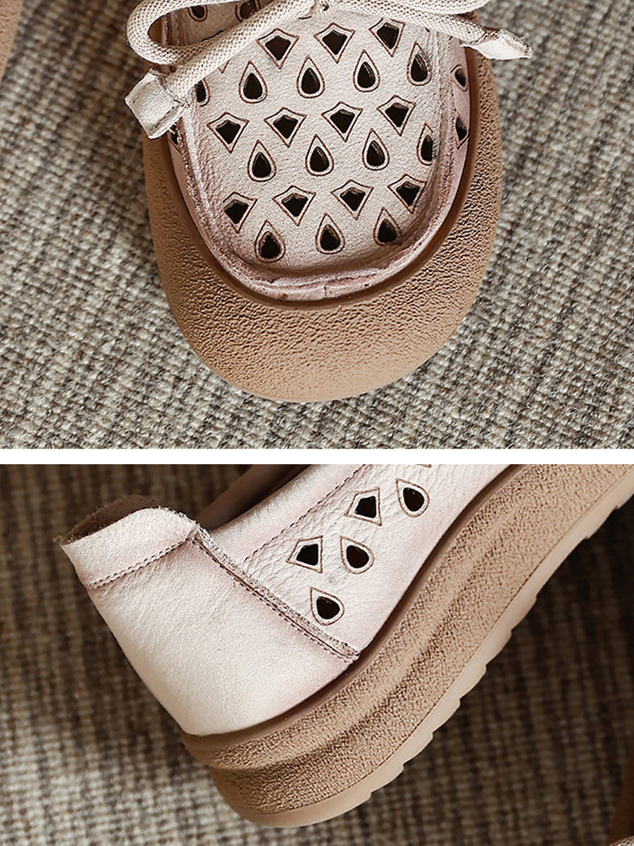 Genuine Shoes Hollow Out Summer Leather Flat Women