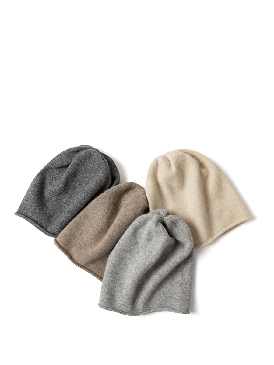 Lässige Strickmütze aus 100% Kaschmir mit festem Saum für Damen BA1068