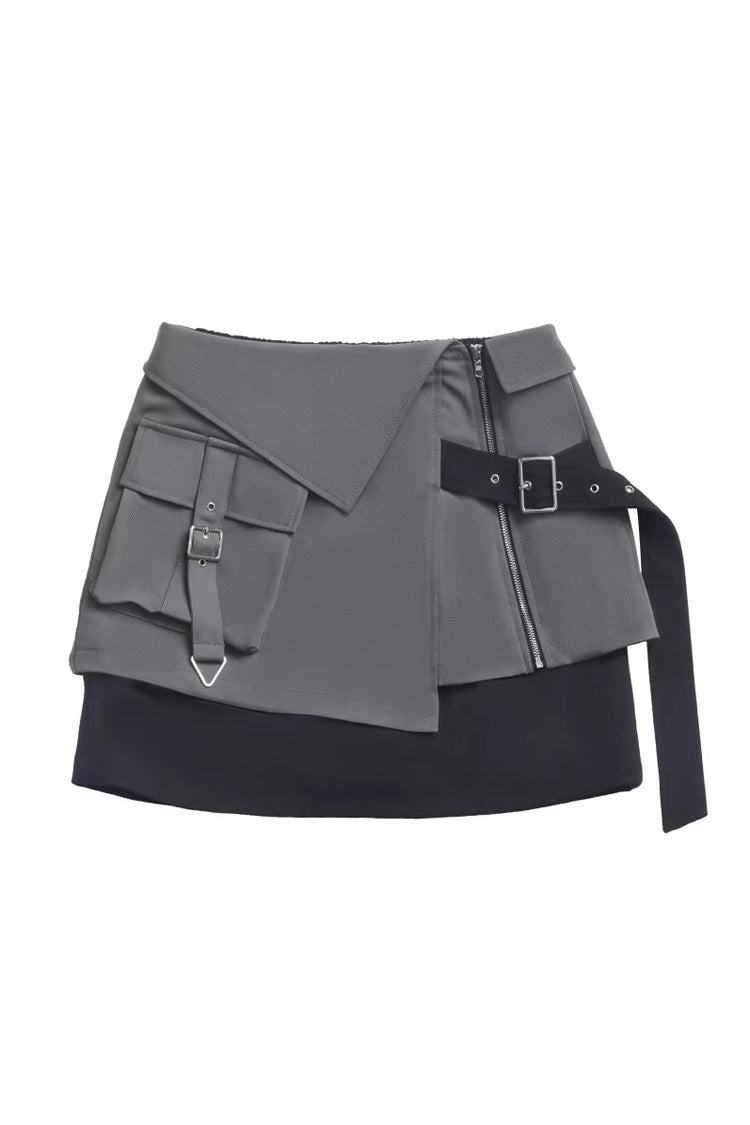 Ebony Techwear Paneled Zip Skirt & Jacket Set - Holographic Cruise