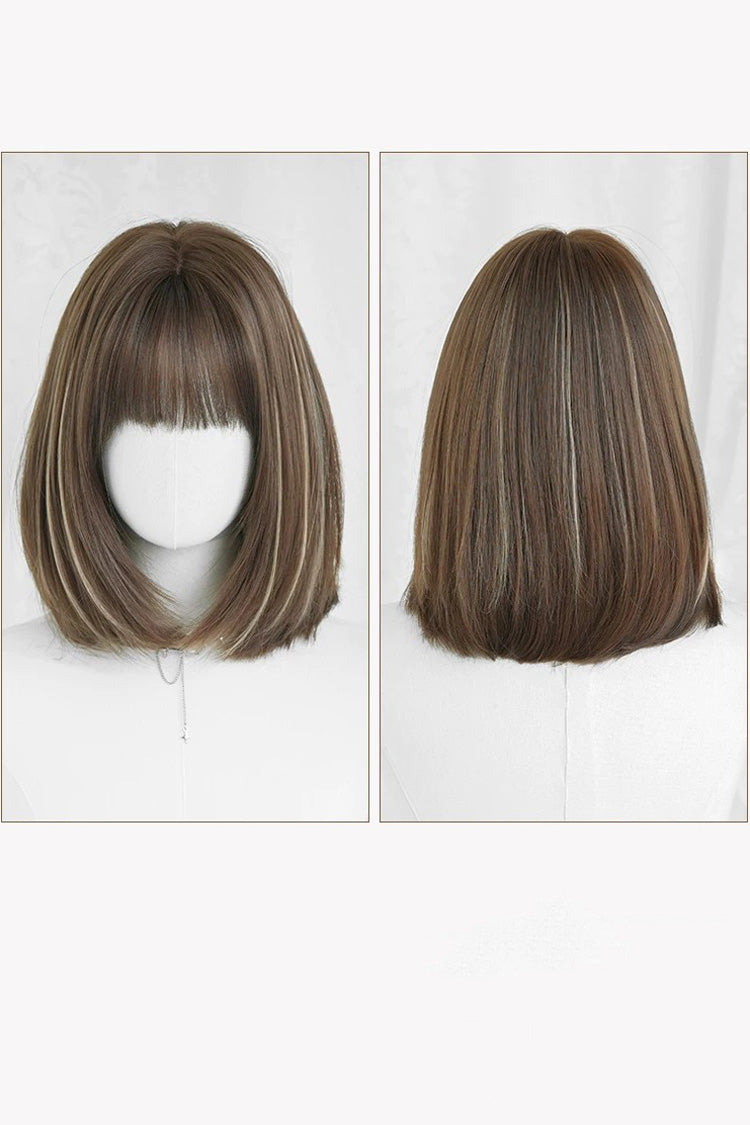 Fluffy Age-Reducing Clavicle Bob Lolita Wig with Highlights - Brown Beige