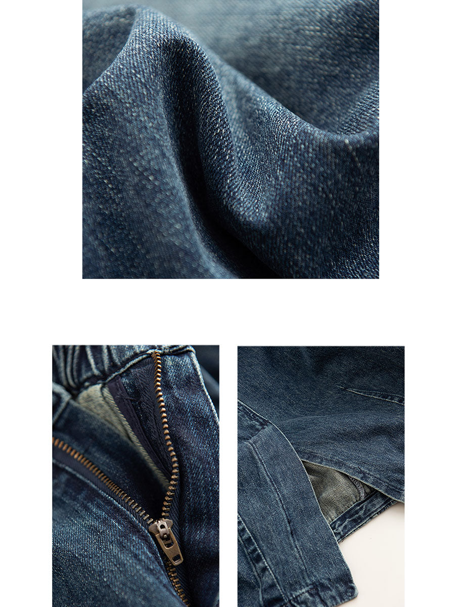 Damen Herbst Casual Solid Back Saum Split Jeansrock AT1005