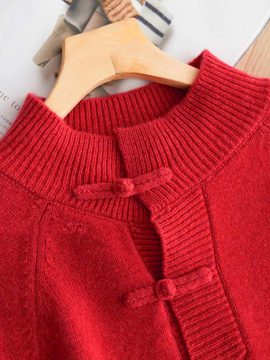 Damen Herbst Vintage Halbrollkragen 100% Wolle Schnalle Pullover BA1040