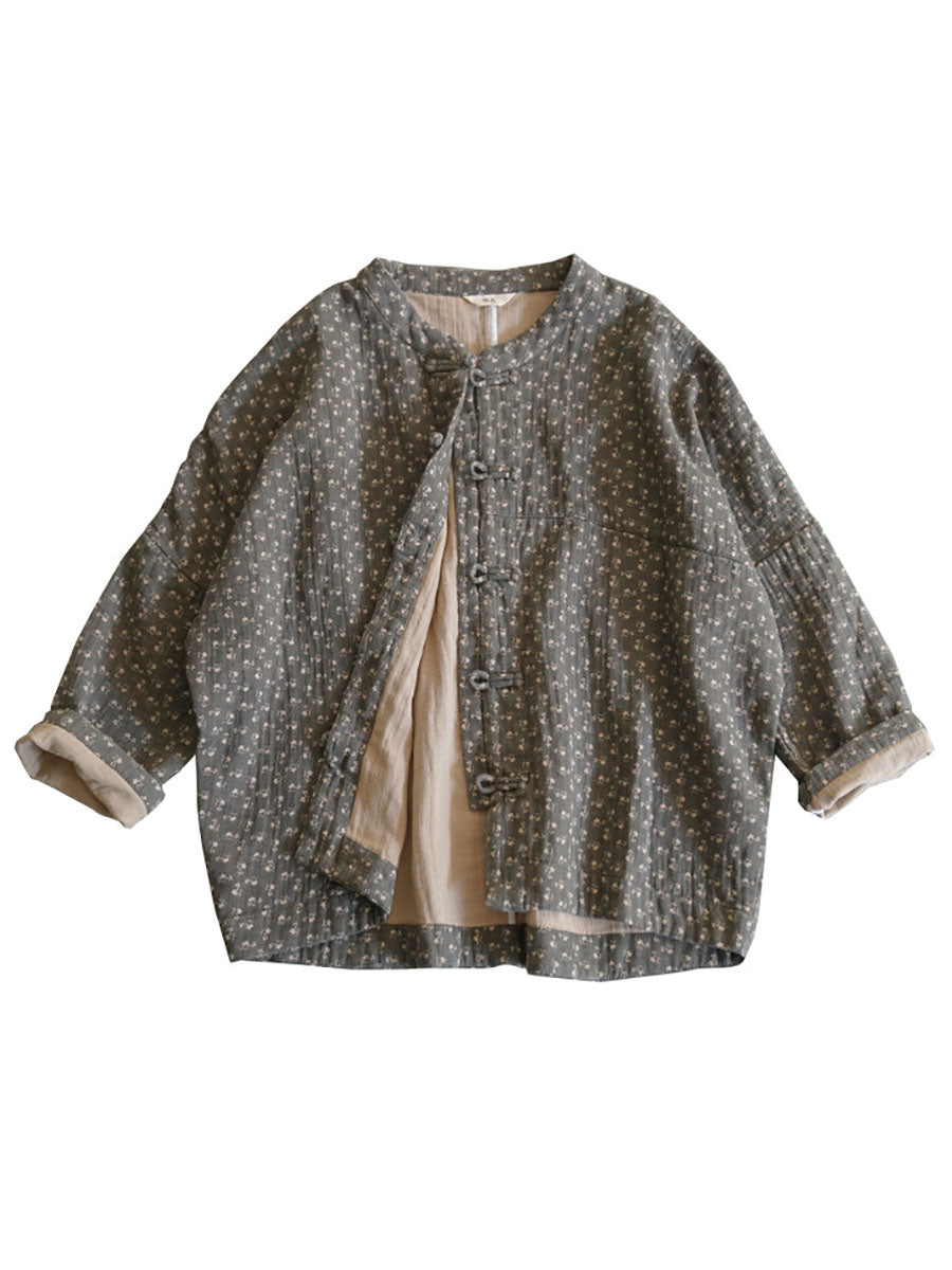 Damen Ethno Herbst Blumen Knopfleiste Baumwollmantel AS1036