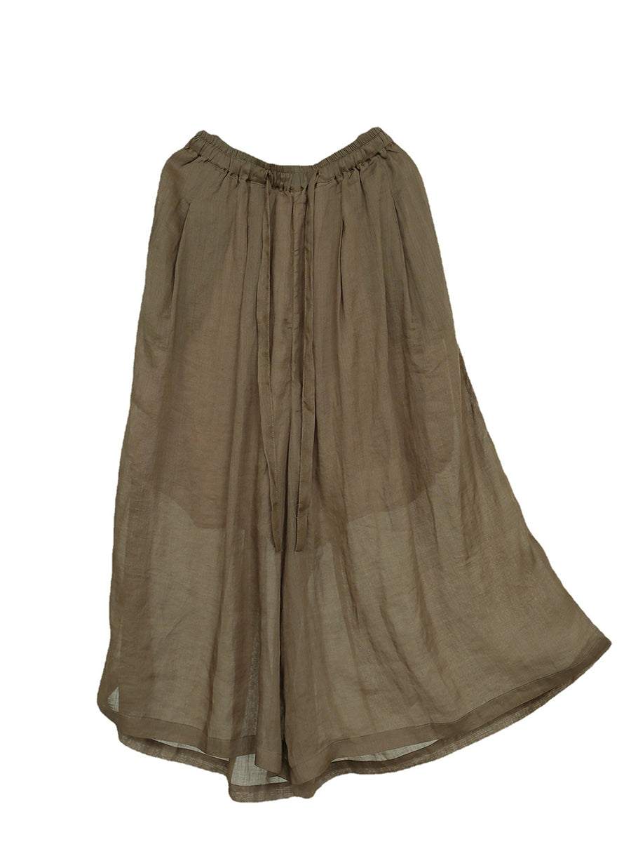 Lässige zweilagige Ramie-Hose mit Kordelzug und Tasche für Damen II1018