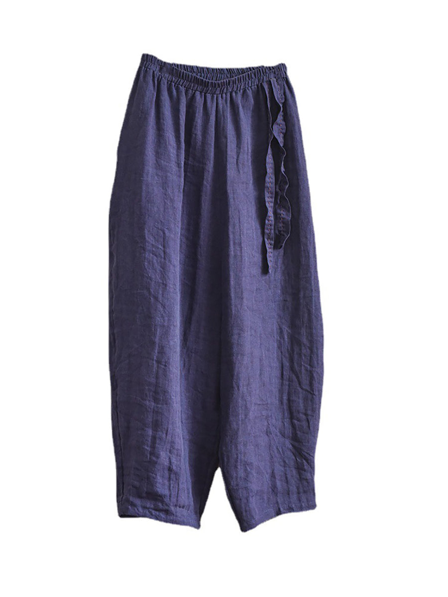 Damen Casual Solid Kordelzug Lose Leinen Rübenhose CX045