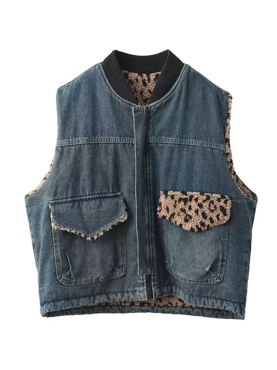 Frauen Herbst Retro Leopard O-ansatz Dual-seite Tragen Weste QN008