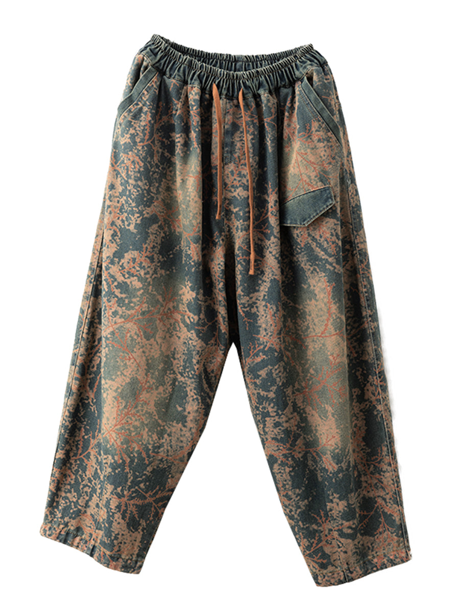 Women Casual Tie-dye Autumn Strap Denim Harem Pants AI1028
