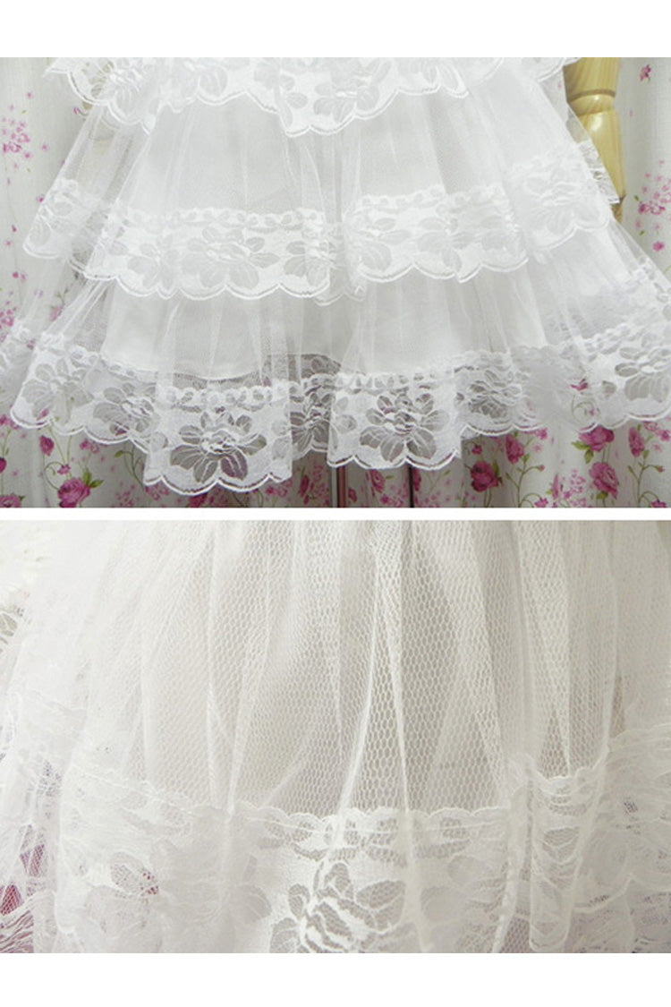 Ivory Cotton Organza Lined Lace Lolita Tiered Skirt