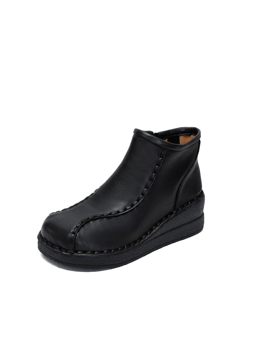 Damen Retro Stiefel aus weichem Leder mit gespleißtem Fleecefutter und mittelhohem Absatz AH1081
