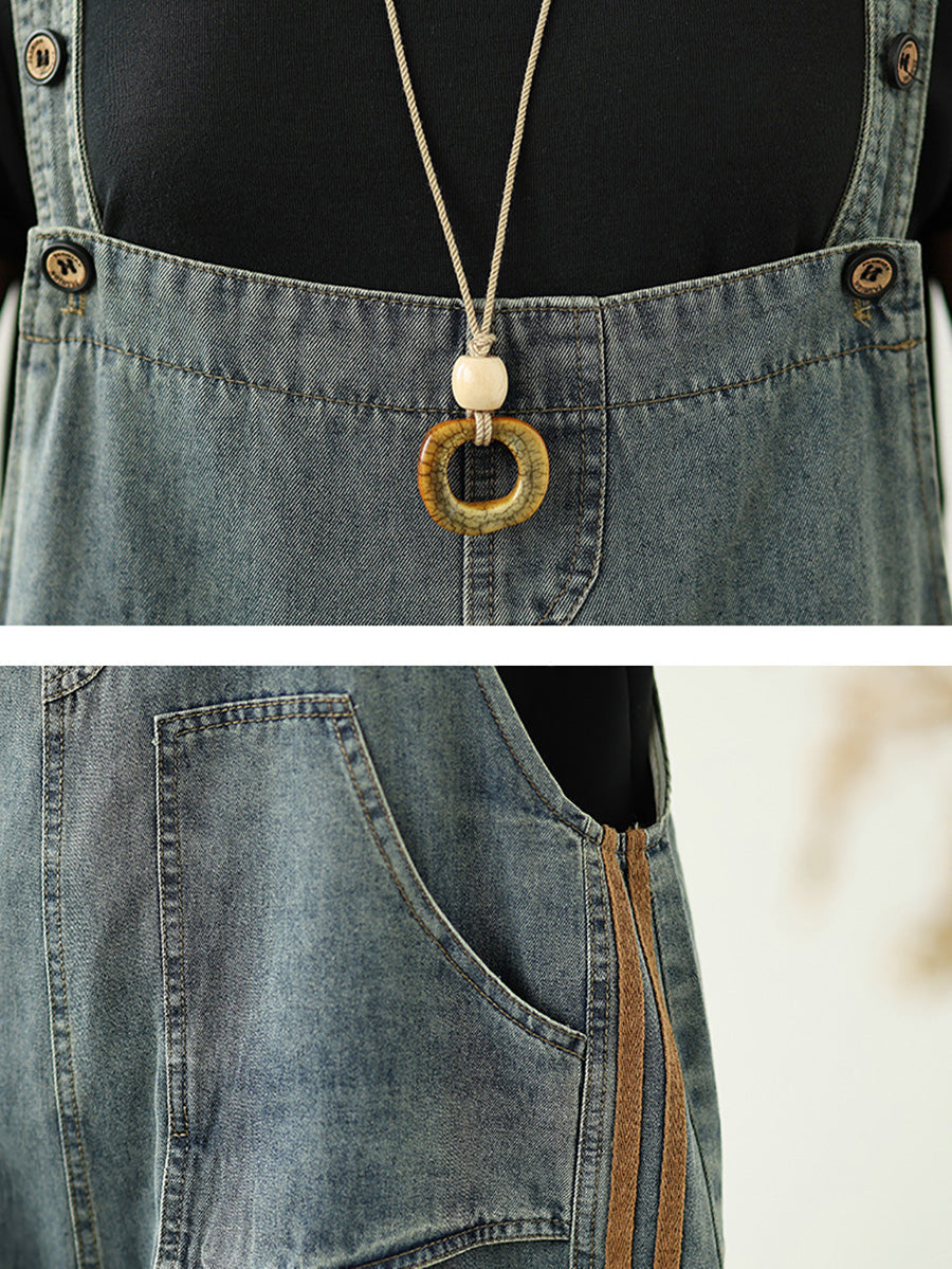 Jumpsuits Summer Worn Stripe Denim Women Loose