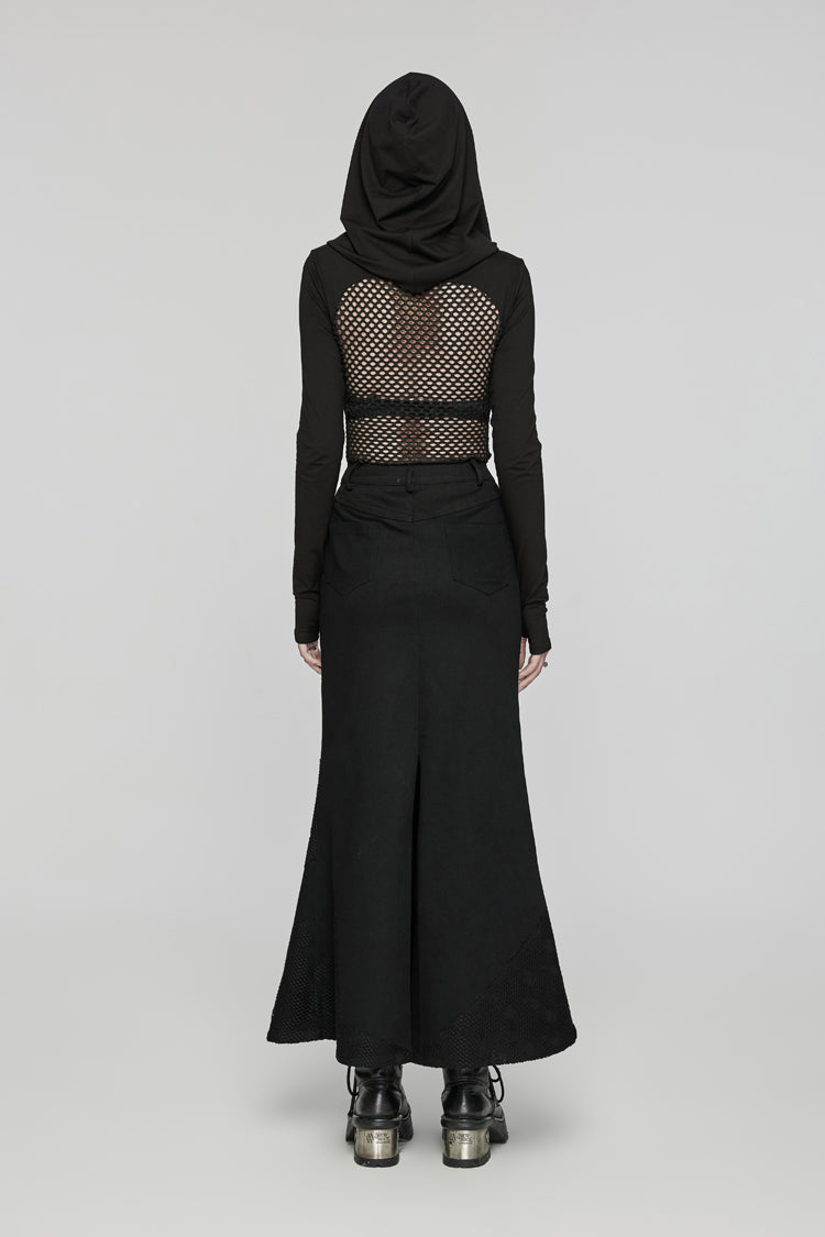 Ebony Long-Sleeve Hooded Sheer Punk Tee