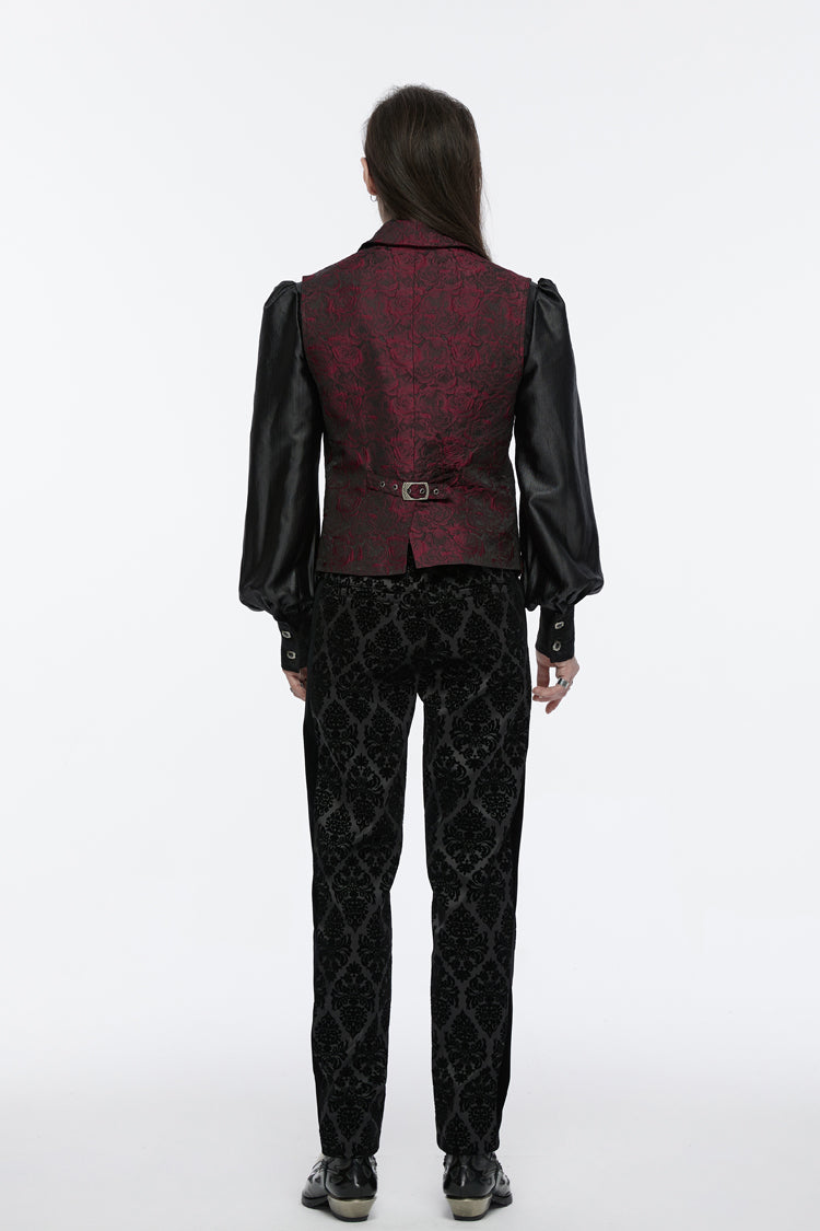 Crimson Gothic Waistcoat with Jacquard Weave and Zip Closure