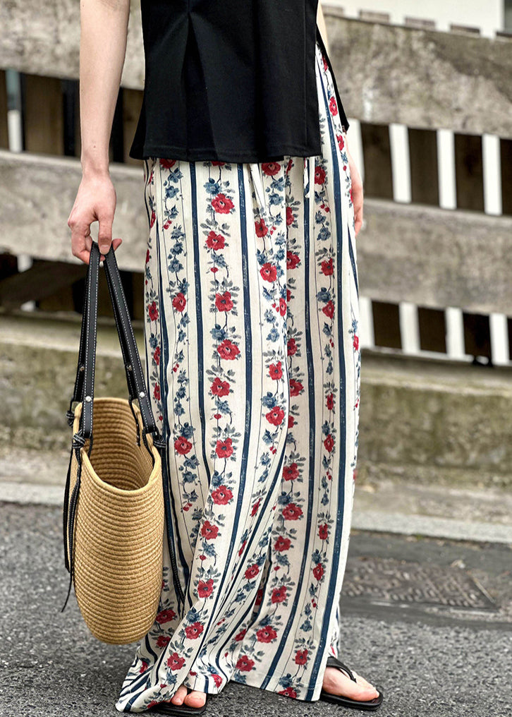 Lockere Hose mit Print, Taschen, elastischer Taille und weitem Bein, Sommer AF1052
