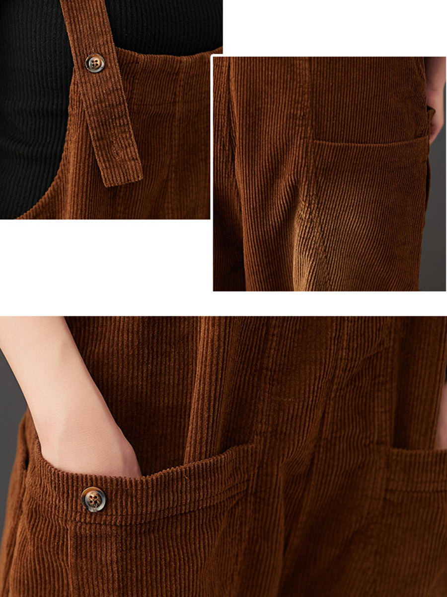 Frauen Pendeln Herbst Solide Cord Lose Overalls AK1022