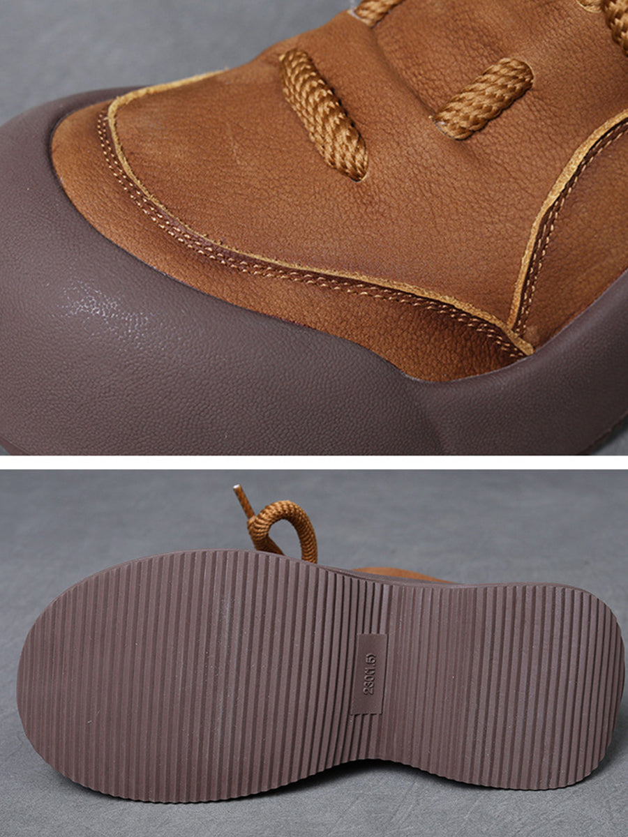 Damen Winter Vintage Weiches Leder Gespleißte Plateaustiefel WG001