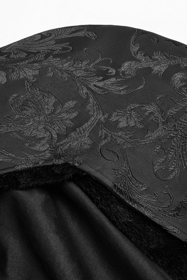 Men's Gothic Cloak with Retro Metal Buckle and Stand Collar Stitching in Black Jacquard