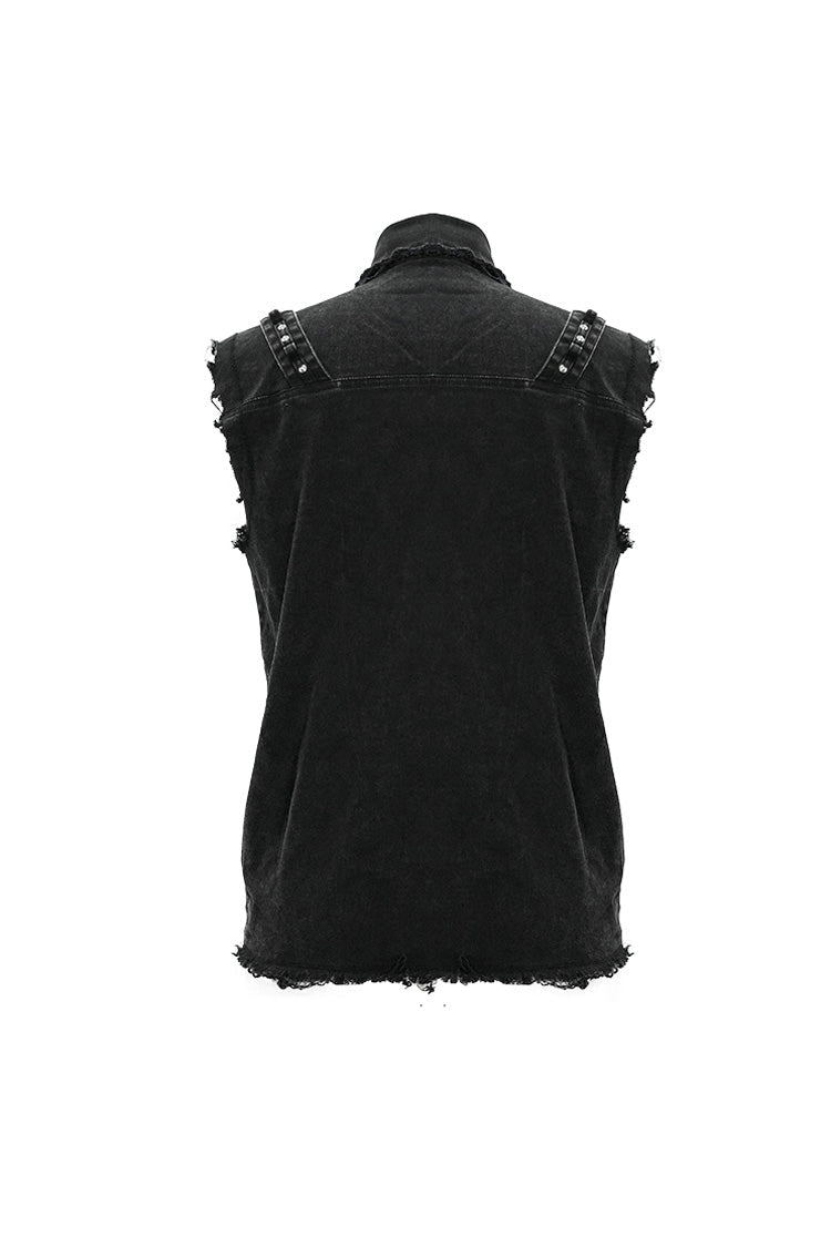 Men's Punk Waistcoat with Faded Finish, Bullet Clip and Rivet Details