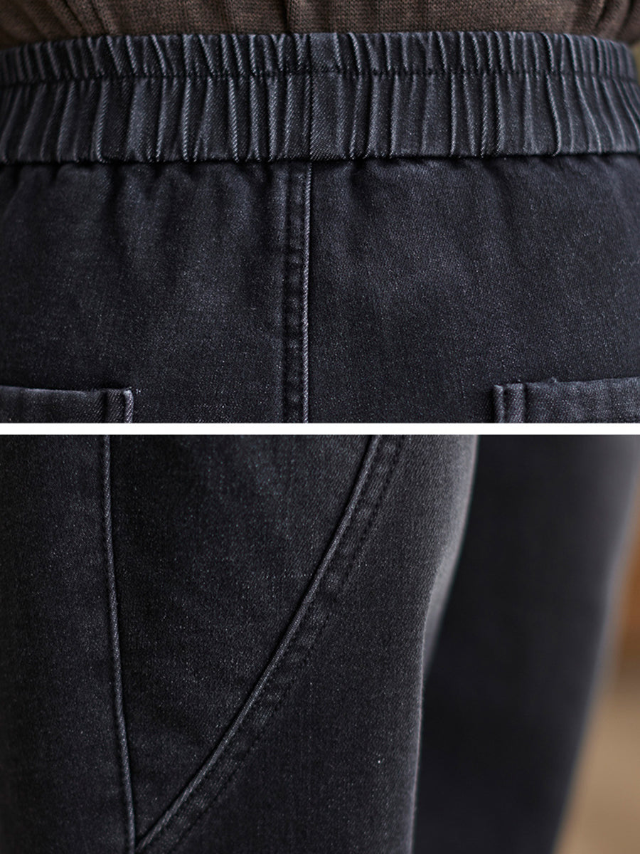 Damen Herbst Vintage Feste Fleece-gefütterte Haremshose QN025