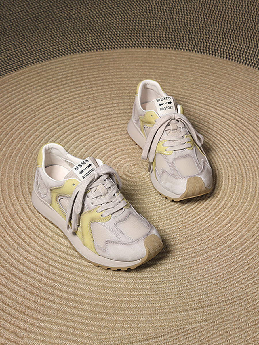 Damen Casual Colorblock Leder Sportschuhe WU008