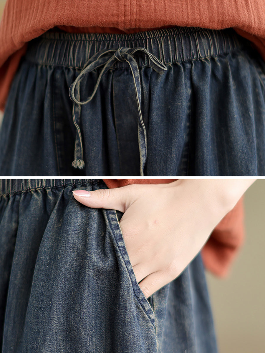 Damen Sommer Casual Solid Denim Spliced Wide-Leg Hose PP1002