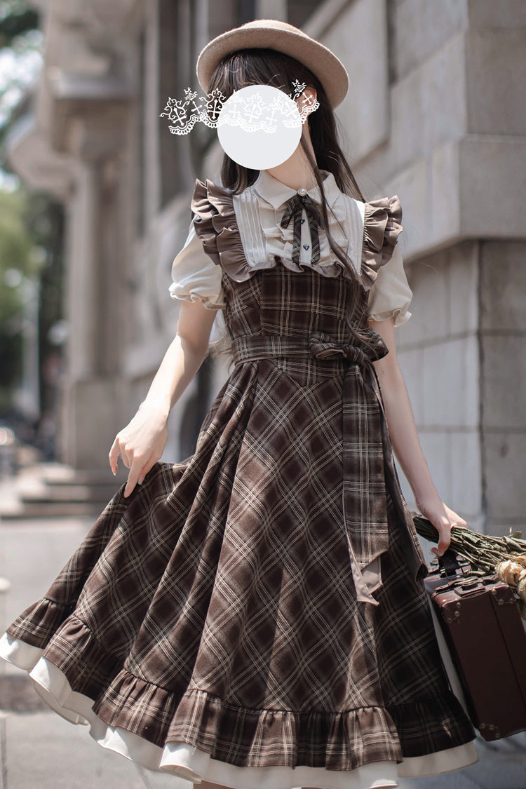 Thames at Dusk Print Vintage Lolita Dress with Ruffle - Short Sleeves