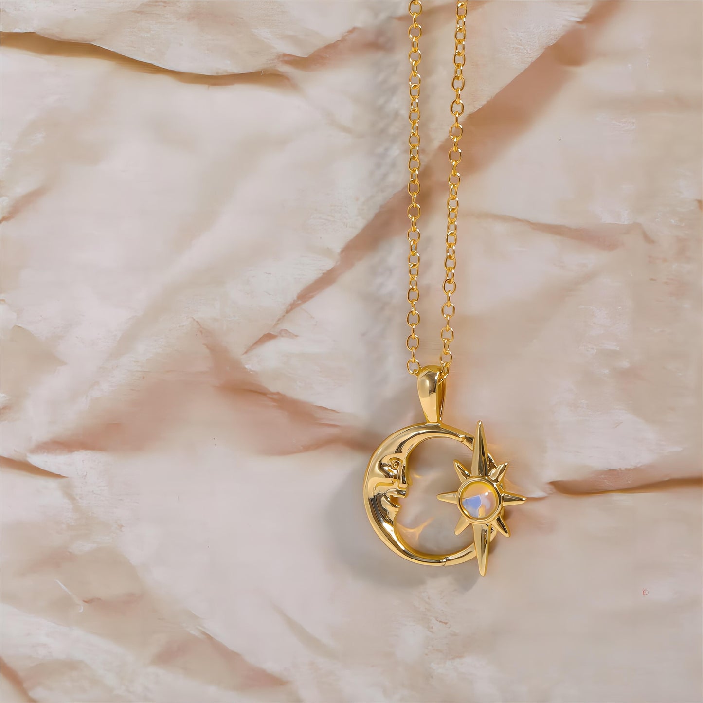 Gold Star Moon Necklace