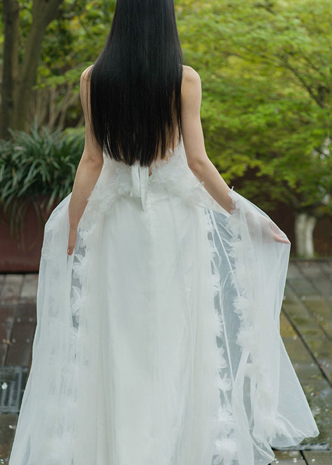 Elegantes weißes Maxikleid mit Schnürung aus Tüll für den Sommer AZ1016