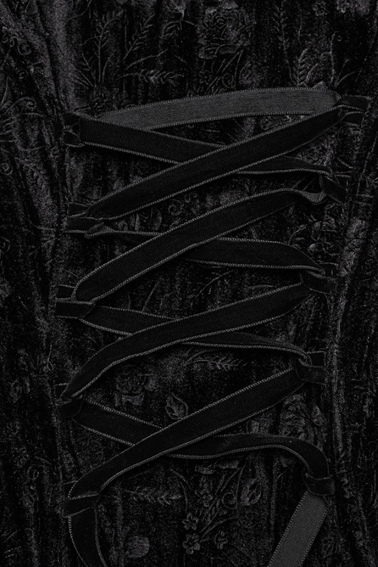 Women's Gothic Dress with Oversleeves and Ripped Details in Black Jacquard