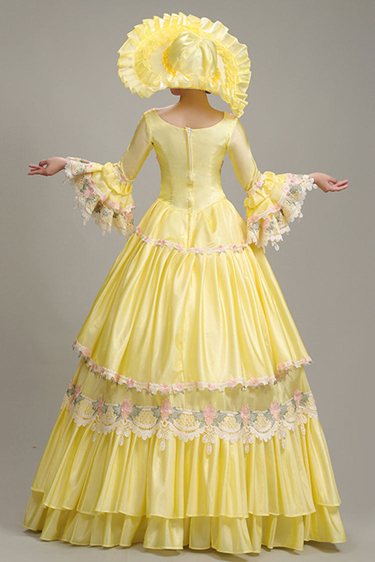 Princess Sleeve High Waist Lace Hollow Floral Ruffled Victorian Tiered Dress