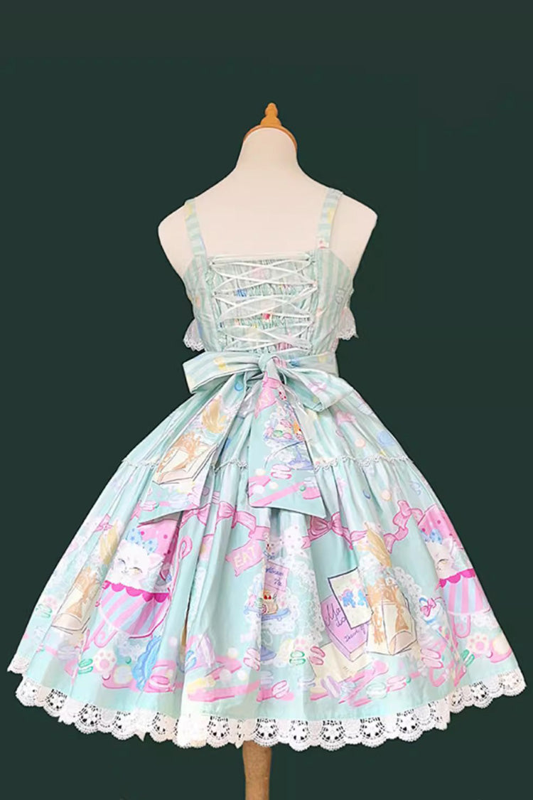 Emerald Macaron Dolly Sleeveless Bowknot Printed Sweet JSK