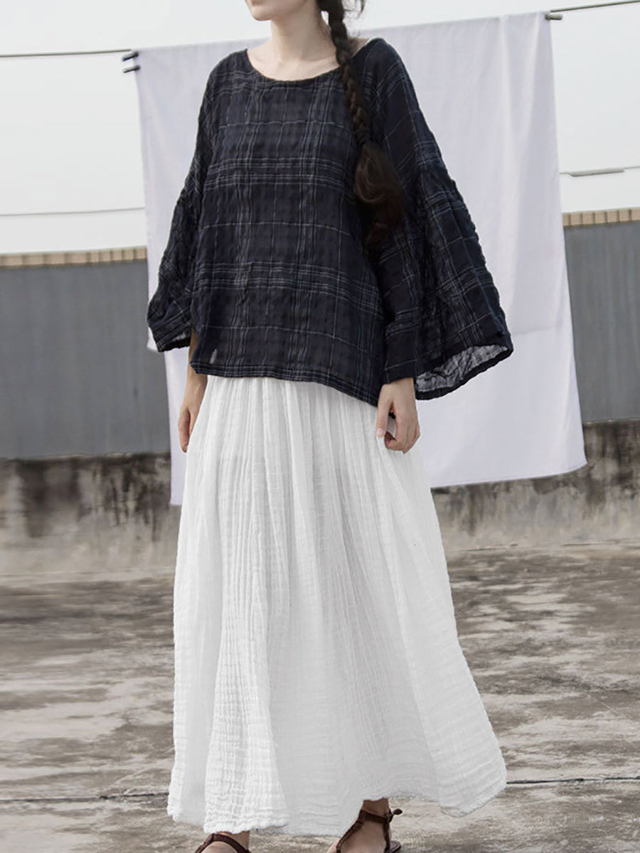 Frauen Sommer Casual Geraffte Solide Lose Baumwolle Rock RR1028