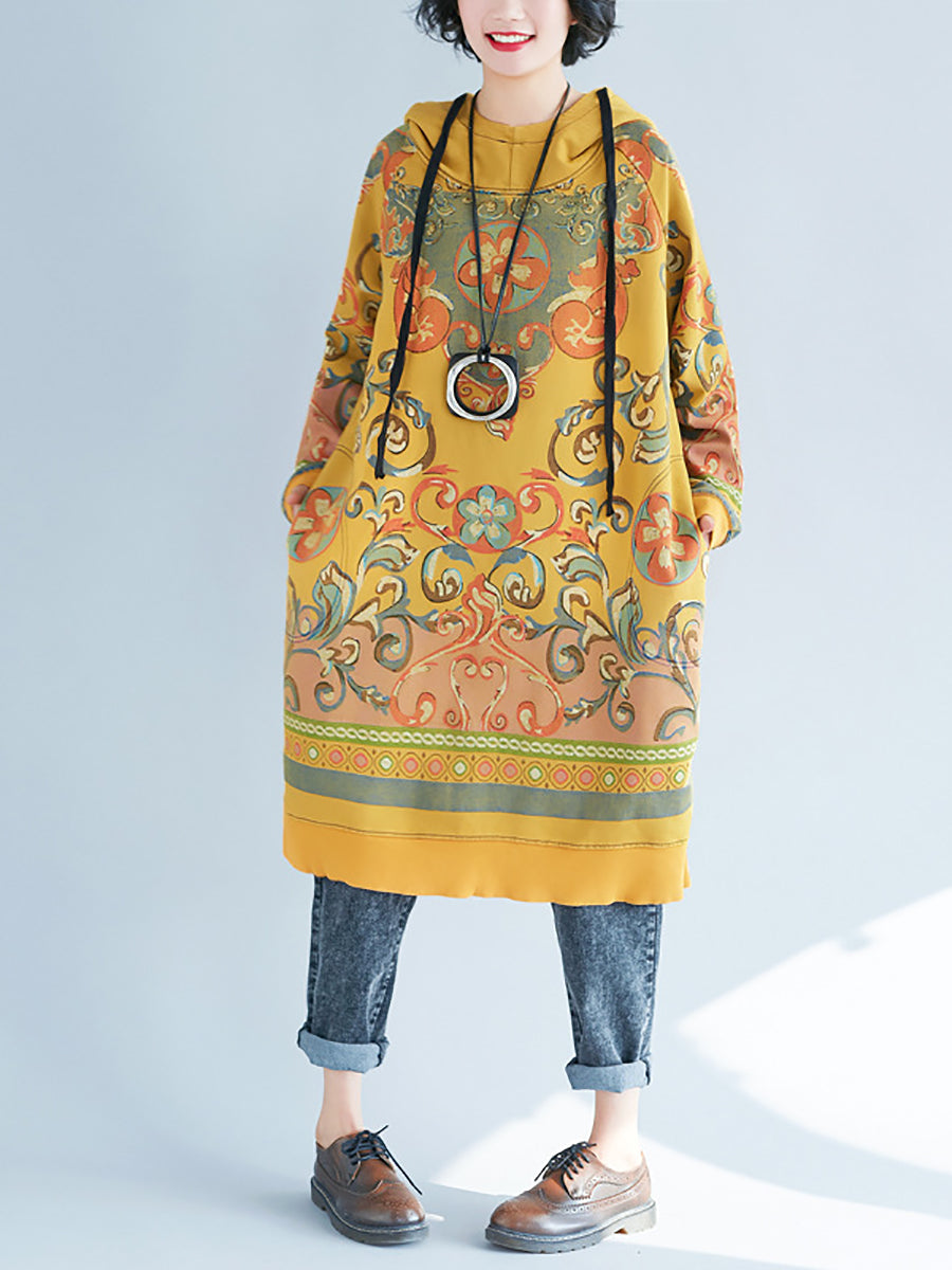 Robe à capuche vintage fleurie pour femme AS1041