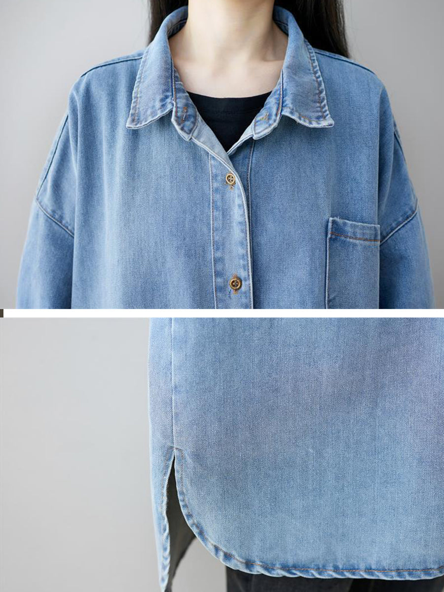 Robe chemise ample en denim à manches trois-quarts pour femme, style vintage, automne, AS1035