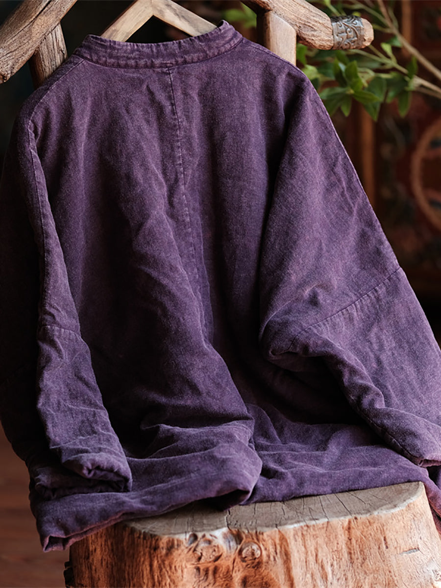 Damen Vintage Retro Stehkragen Baumwolle Leinen Mantel AS1046