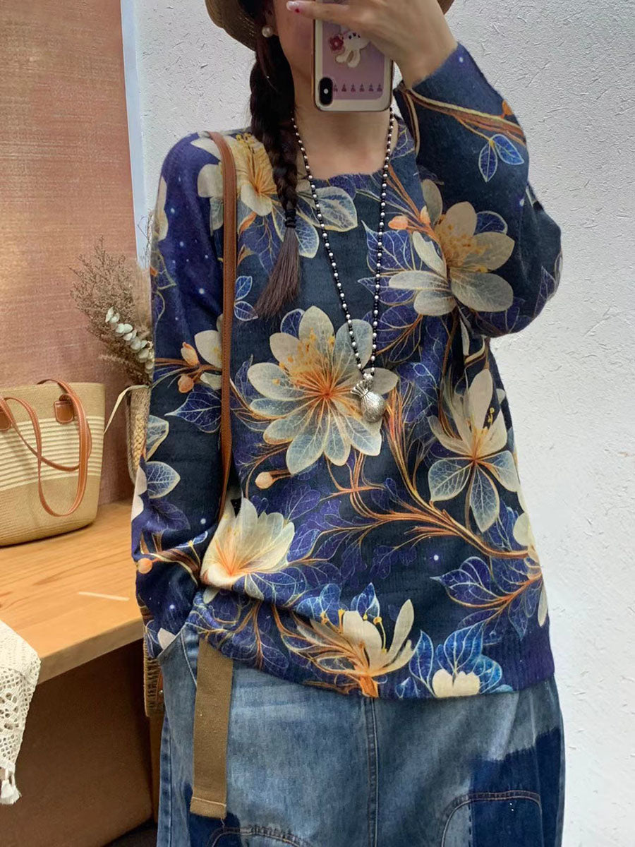 Damen Herbst Casual Cartoon Print O-Ausschnitt Strickpullover AI1069