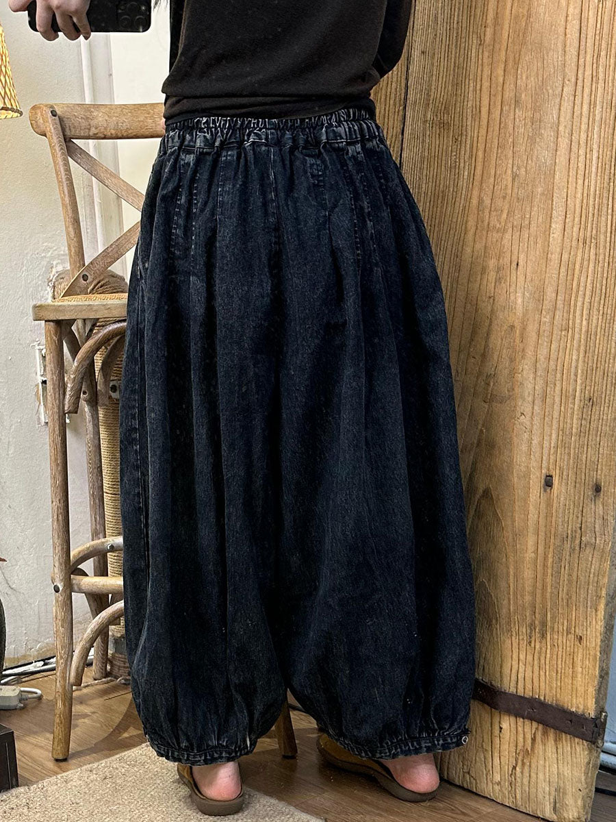 Damen Herbst Vintage Feste Strap Lose Denim Pumphose AI1029