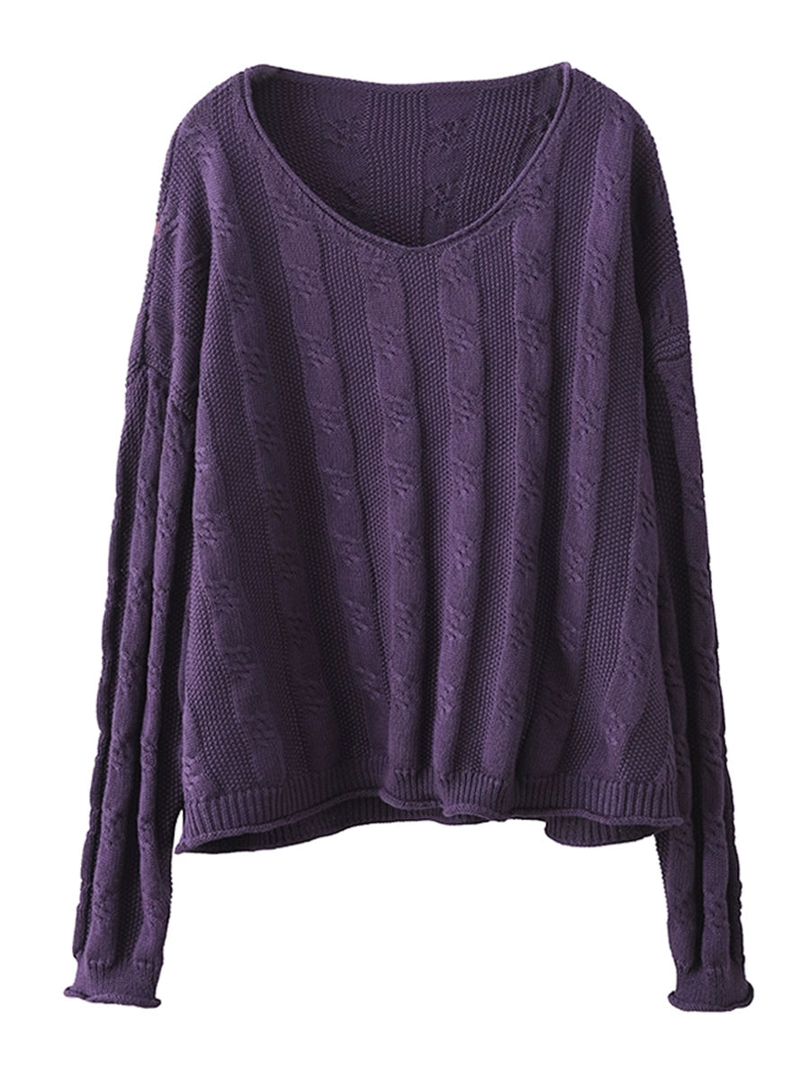 Pull en tricot à col en V en coton pour femme, style artistique, pour l'automne, AK1026