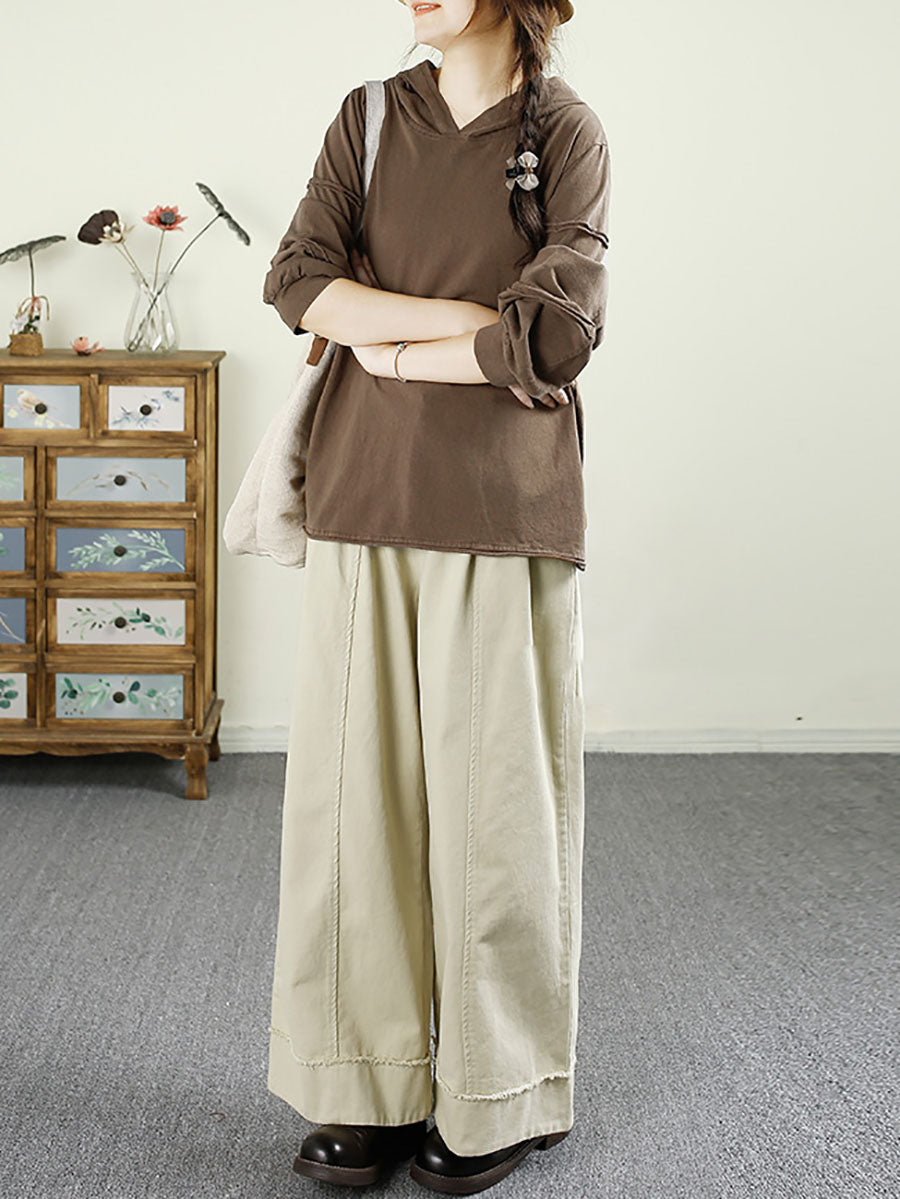 Sweat-shirt à capuche en coton uni épissé pour femme, automne AV1011