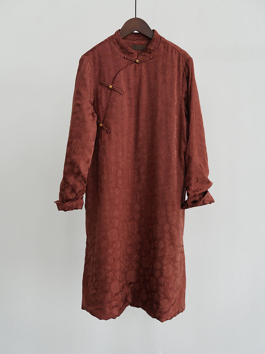 Women Vintage Autumn Flower Jacquard Robe Dress AV1070