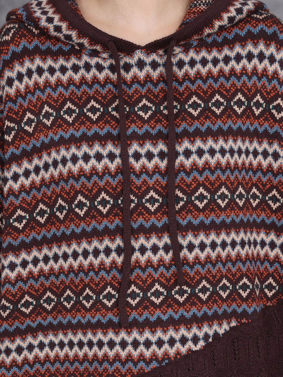 Damen Herbst Artsy Gespleißtes Strickkleid mit Kapuze BA1003