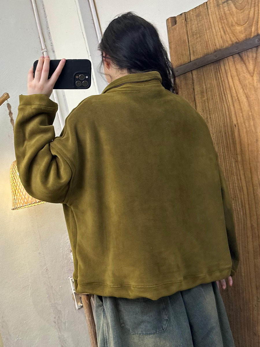 Sweat-shirt en coton uni à col rabattu pour femme, style rétro, automne, BA1008