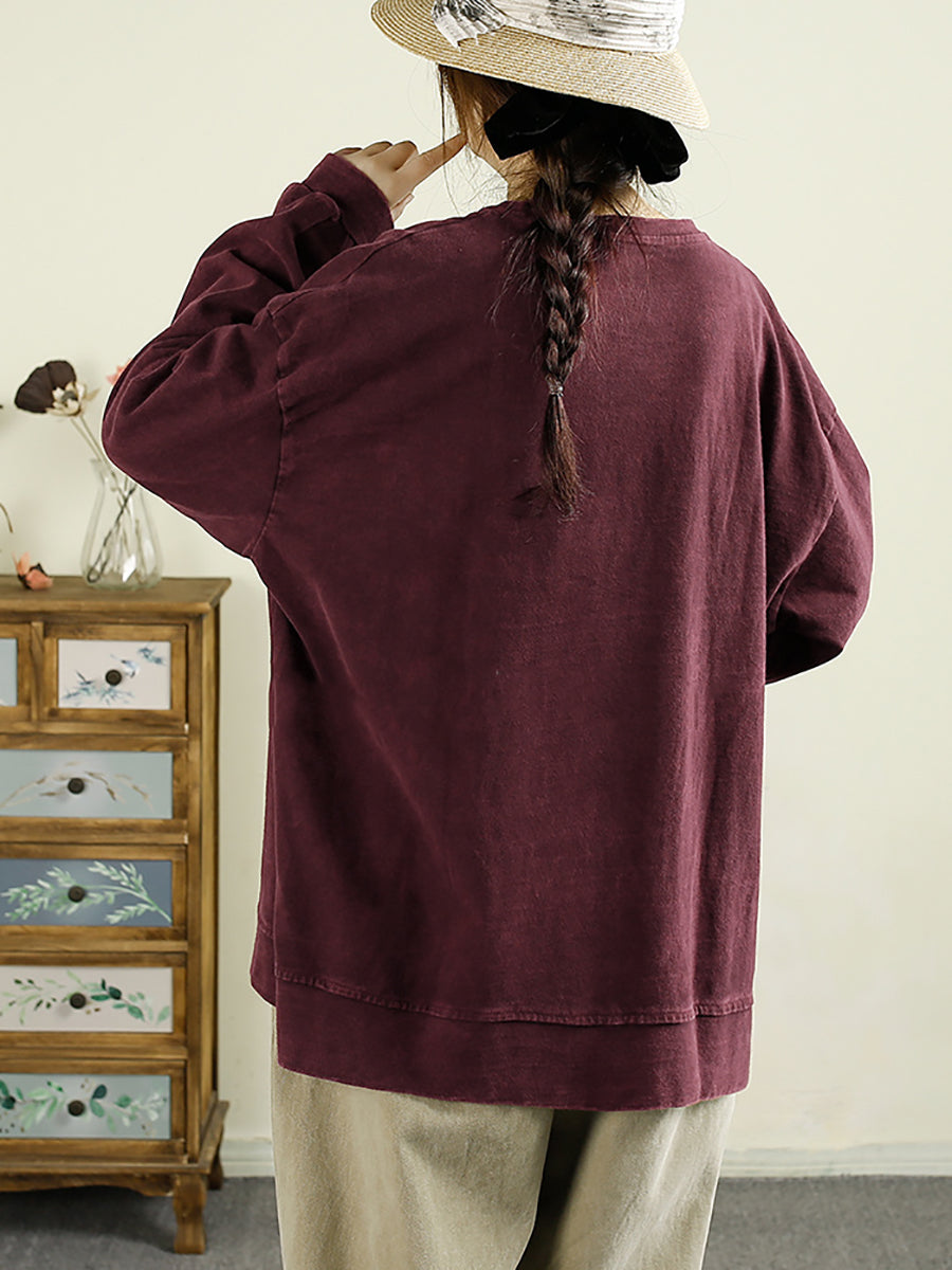 Sweat-shirt en coton à col rond pour femme avec patch de dessin animé vintage d'automne BA1039