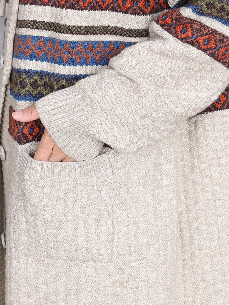 Women Autumn Artsy Stripe Hooded Knit Cardigan Coat WG022