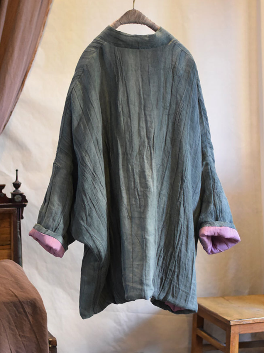 Damen Winter Vintage Feste Tasche Leinen Gefütterter Mantel QM011