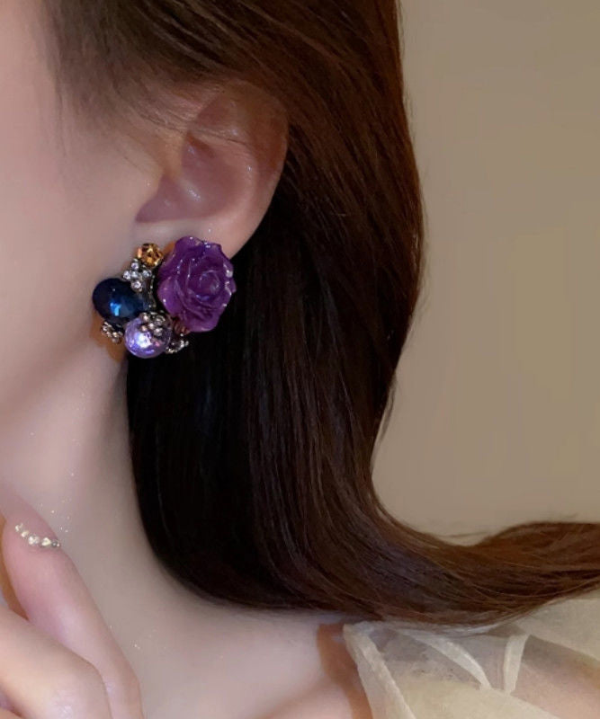 Zircon New Purple Floral 2025 Alloy Earrings Stud