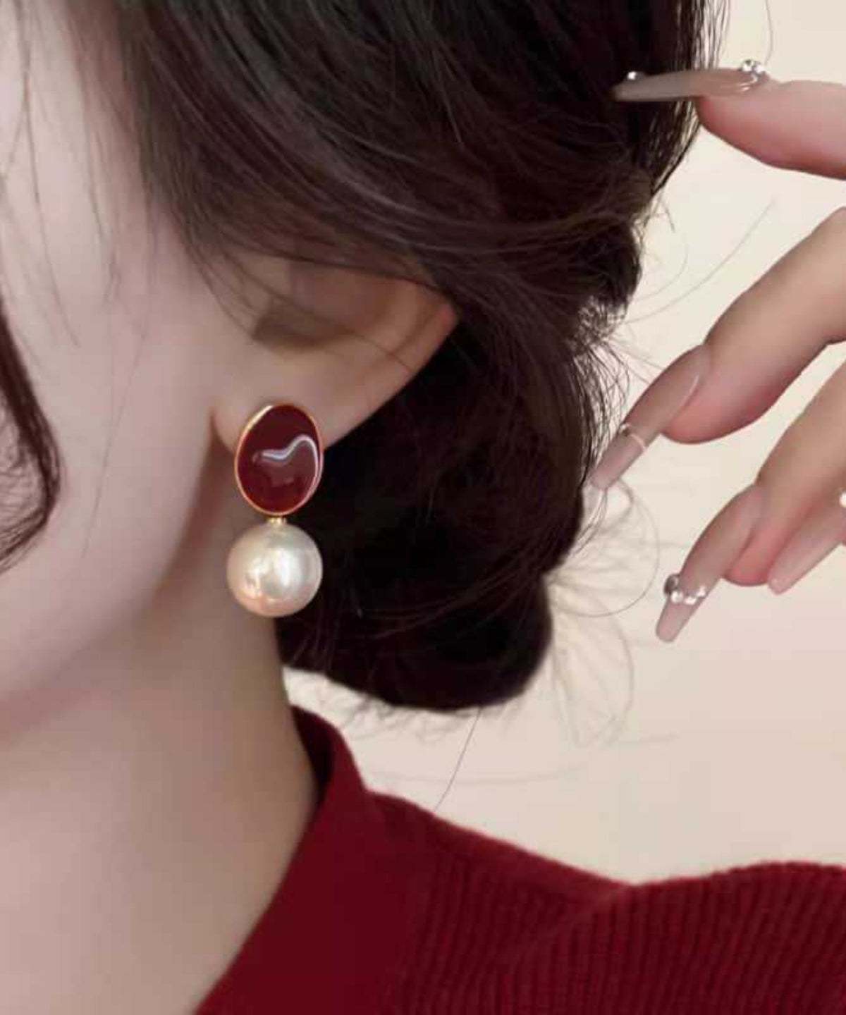 Red Pearl Copper Earrings New Drop Overgild 2025