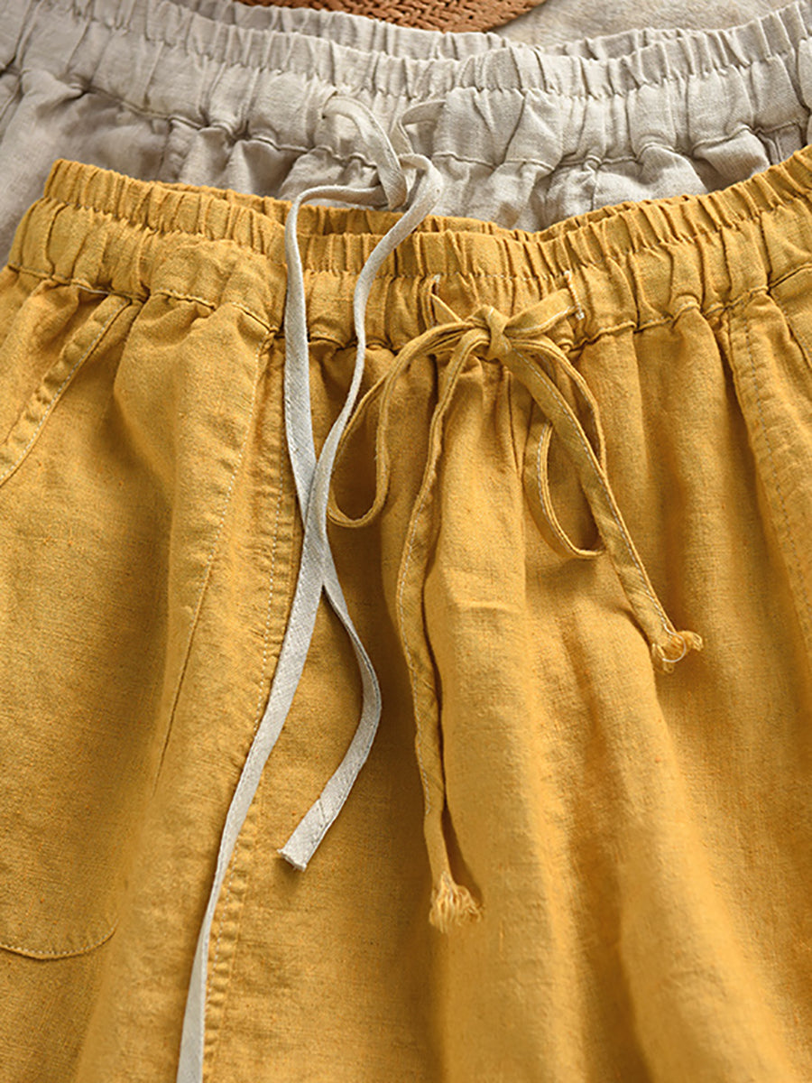 Harem Color 100%Linen Summer Pants Pure Casual Women