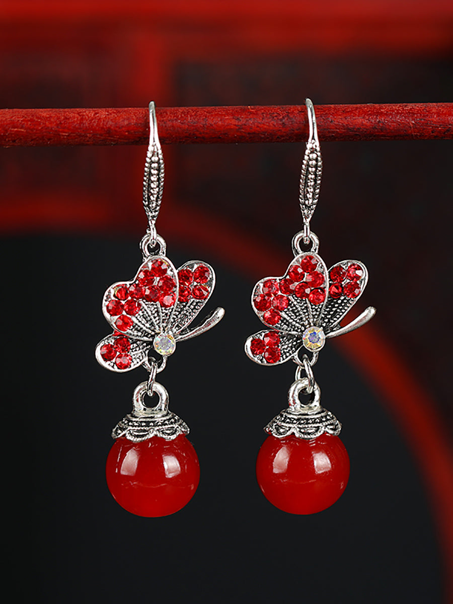 Earrings Alloy Agate Women Butterfly Vintage