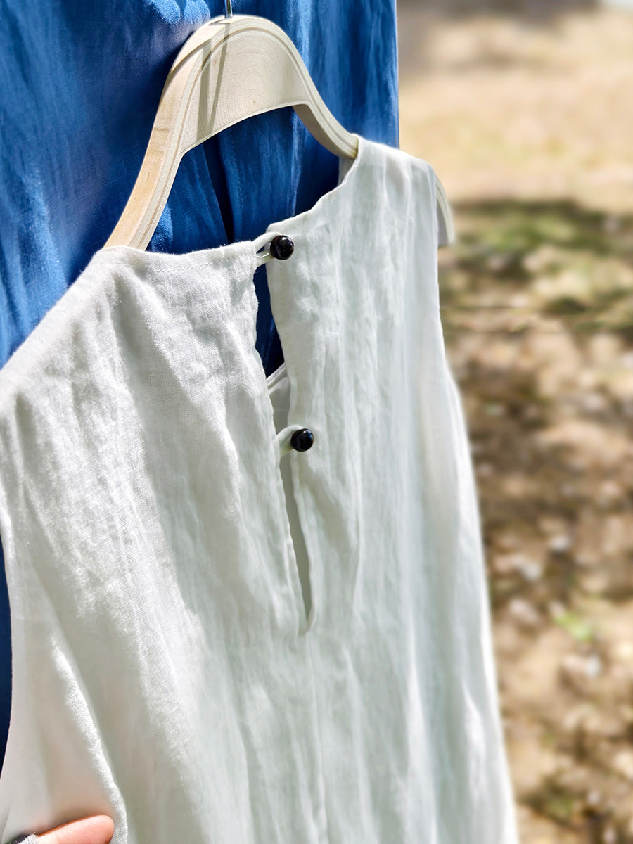 Women Sleeveless Summer 100%Linen Dress O-Neck