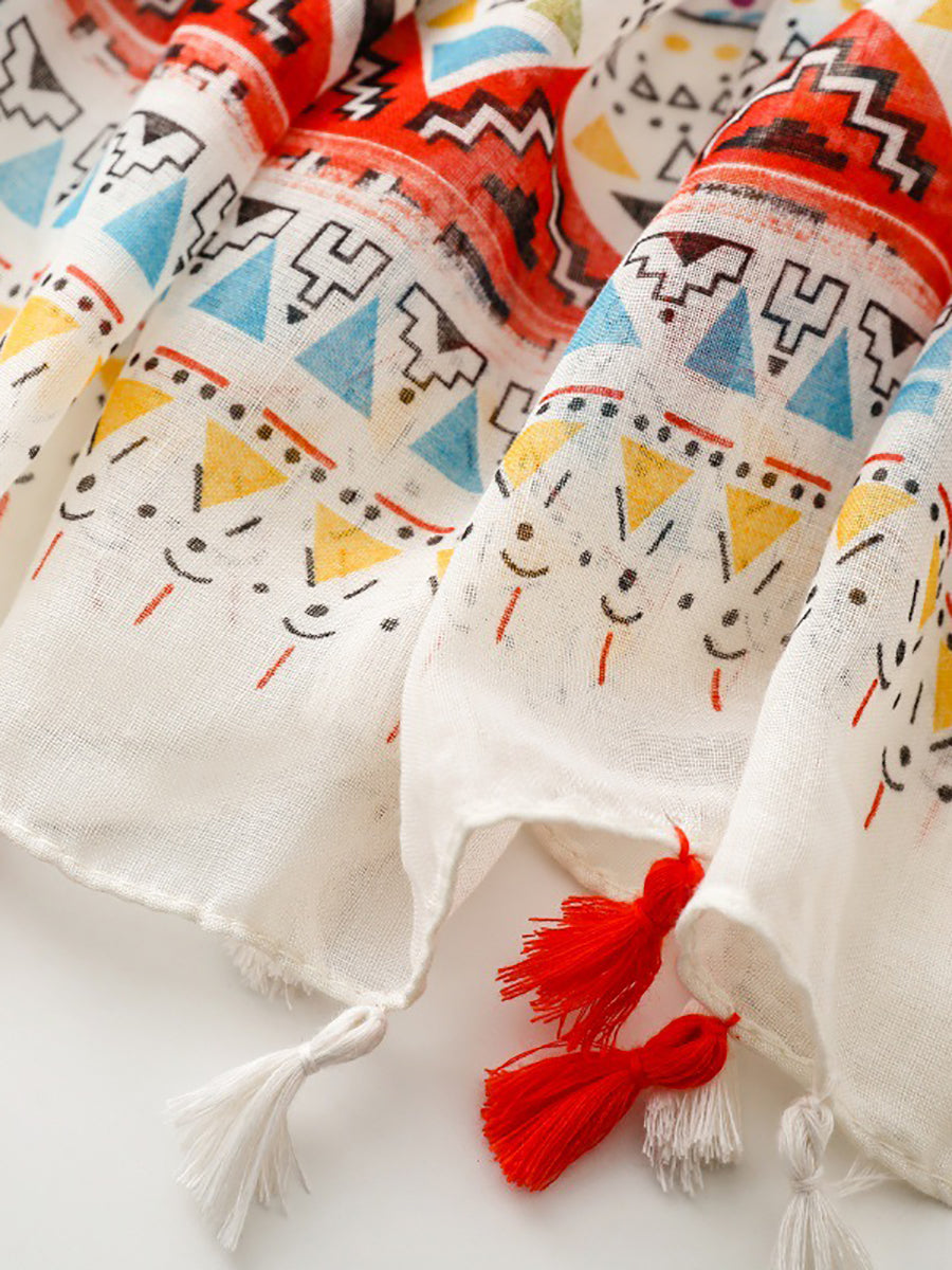 Shawl Tassel Print Bohemia Geometric Women Scarf